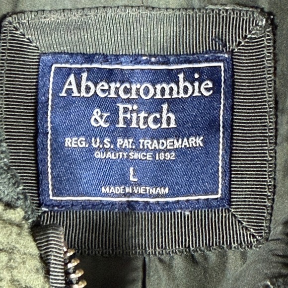 VTG Abercrombie & Fitch Mens L Olive Green Sherpa Fleece Full Zip Bomber Jacket - Picture 4 of 7